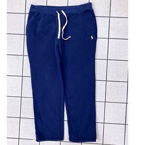 Polo Ralph Lauren Mens XL Navy Blue Fleece Sweatpants Yellow Pony Logo Joggers